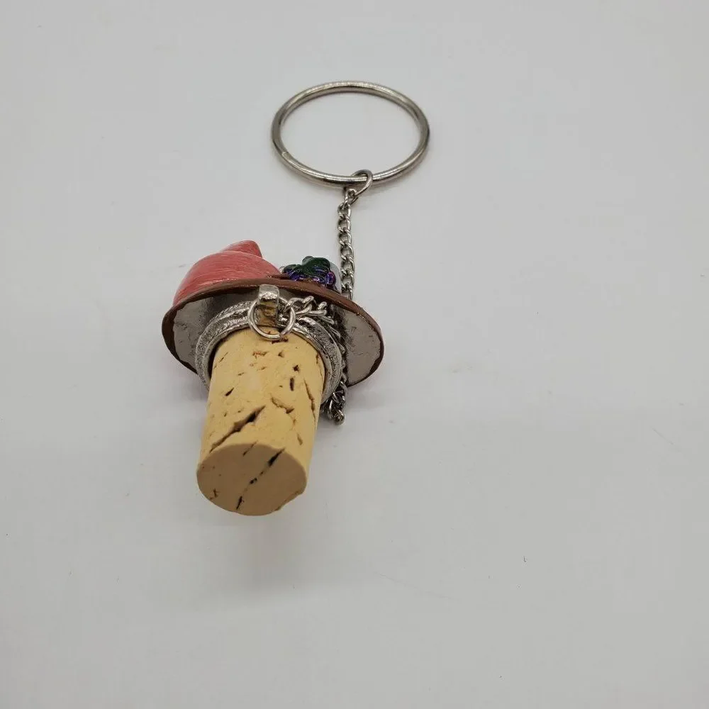 Cheese & Wine Bottle Stopper Wine Things Unlimited Hand Painted Pewter Chain - Picture 4 of 7
